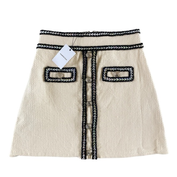 PINKO Bouclé Textured Mini Skirt NWT Ivory Cream Made in Italy French Girl Chic - Picture 3 of 12